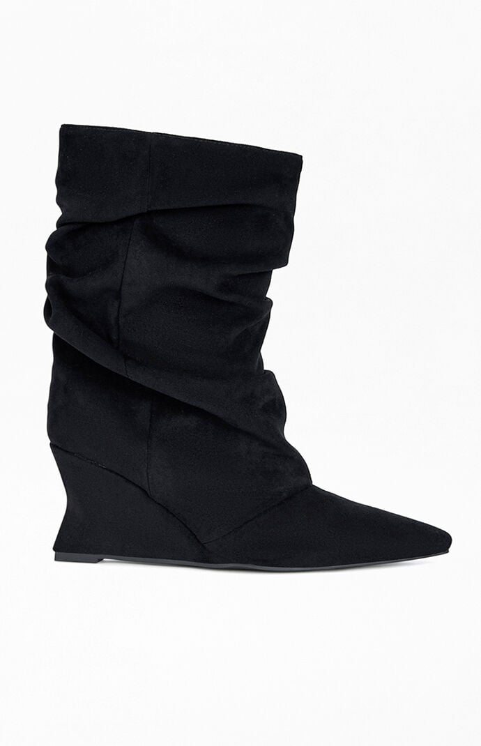 AZALEA WANG Women's Alissa Black Slouchy Wedge Booties