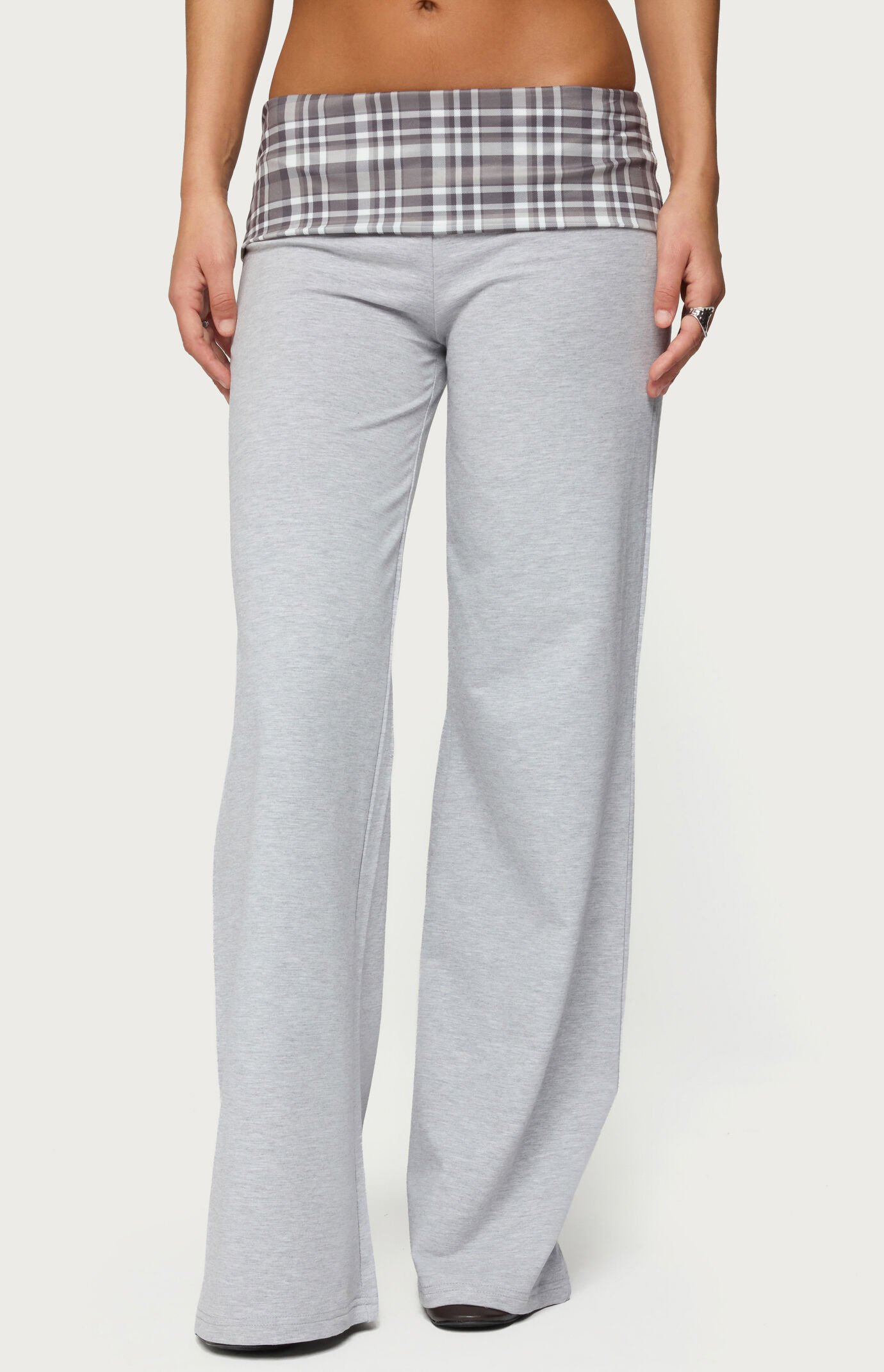 Edikted Kimmy Plaid Foldover Waist Pants