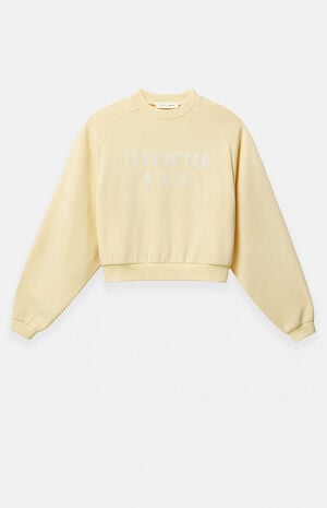Women's Garden Yellow Fleece Cropped Crew Neck Sweatshirt image number 1