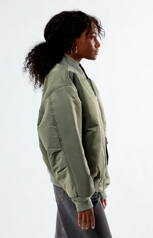 Olive Nylon Bomber Jacket image number 3