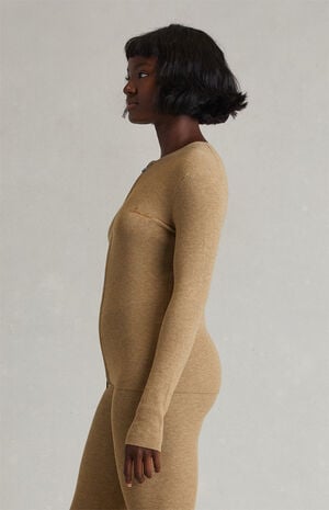 Women's Dune Signature Ribbed Knit Long Sleeve Zip Up Top image number 3