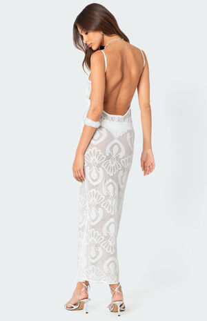 Embroidered Backless Sheer Knit Maxi Dress image number 4
