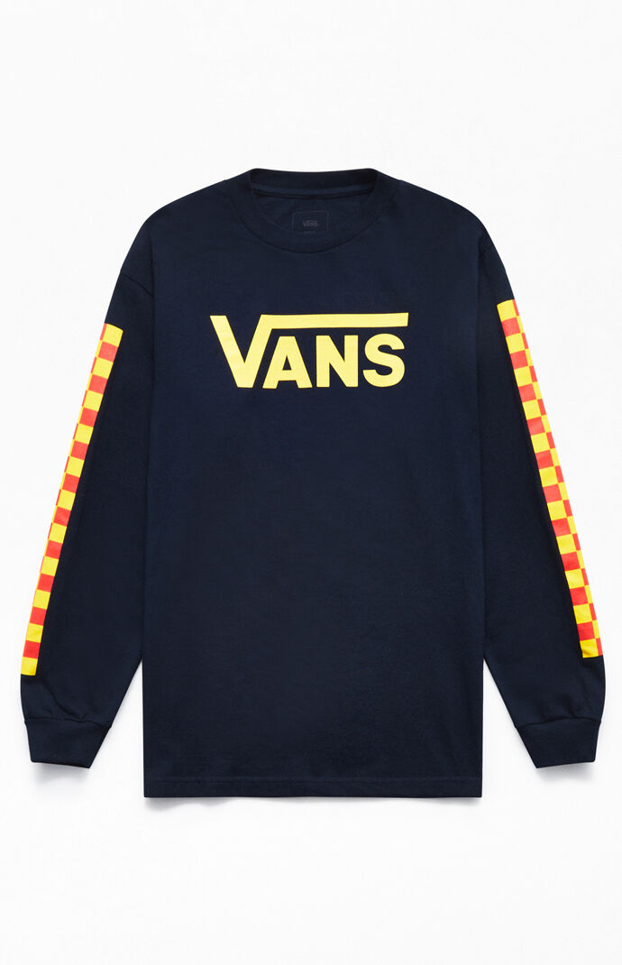 Navy Check Vee Long Sleeve T-Shirt