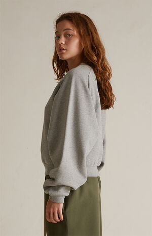 Women's Dark Heather Oatmeal Fleece Cropped Crew Neck Sweatshirt image number 3