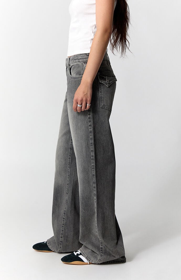 Pacsun Casey Low Rise Baggy Jeans Button Flap Pocket Gray