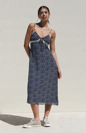 Floral Lace Trim Midi Dress image number 1