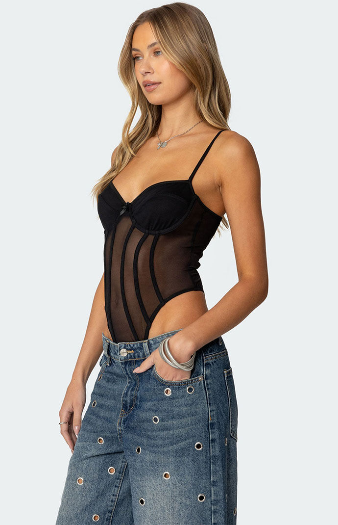 Edikted Jenia Sheer Mesh Cupped Bodysuit | PacSun