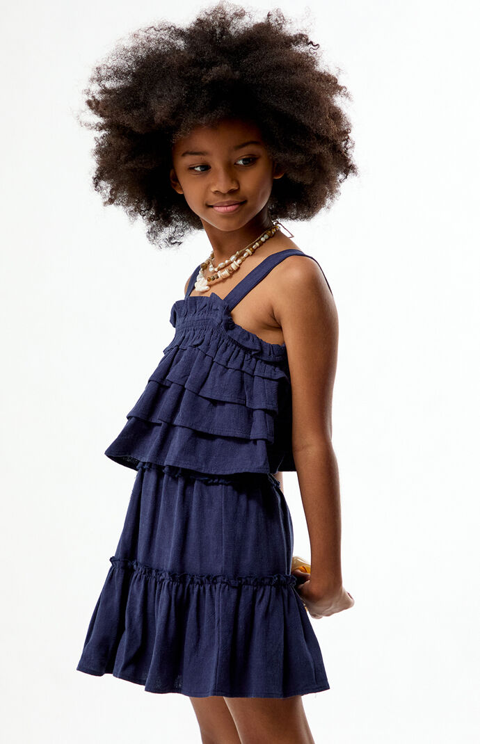 Pacsun Kids Navy Linen Ruffle Mini Skirt