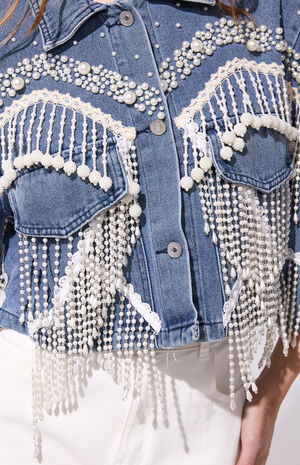 Adelynne Pearl Cropped Denim Jacket image number 5