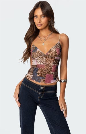 Mixed Animal Print Mesh Tank Top image number 1