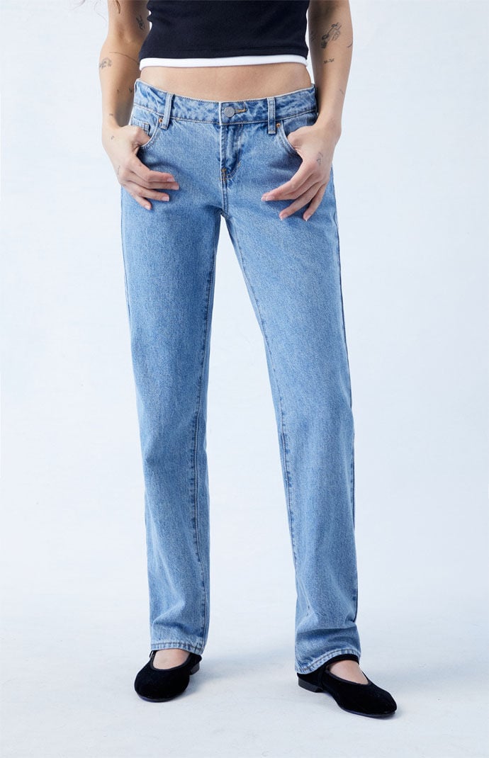 Image: Medium Blue Low Rise Straight Leg Jeans