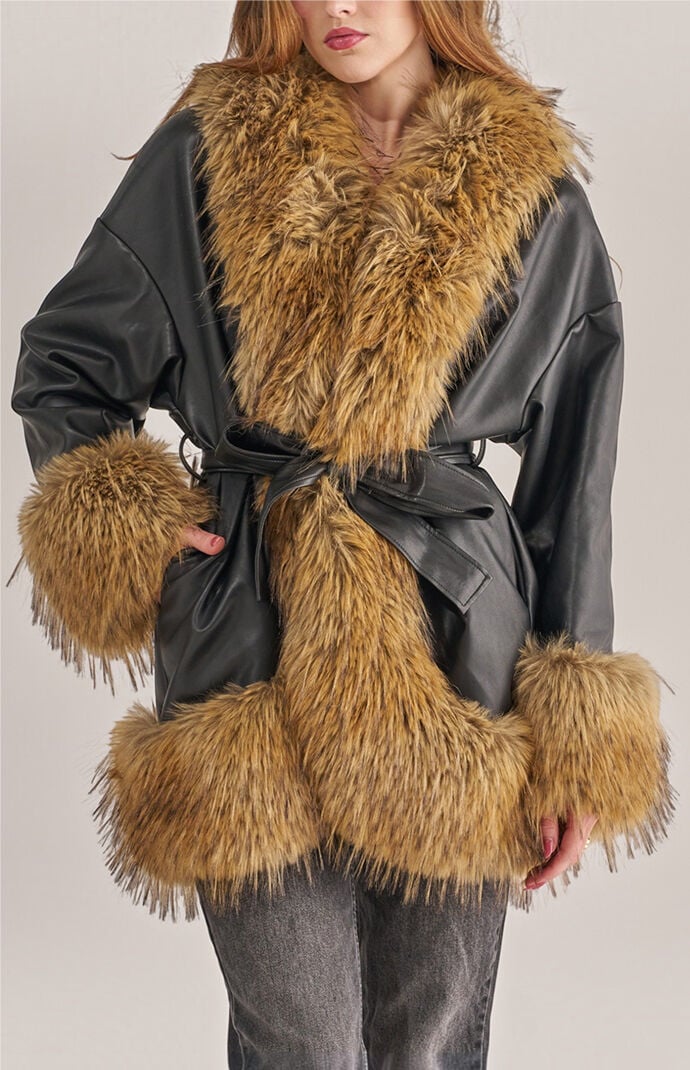 AZALEA WANG Maelle Black Faux Fur Jacket