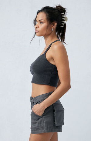 Dark Gray Mid Rise Slouchy Workwear Shorts image number 3
