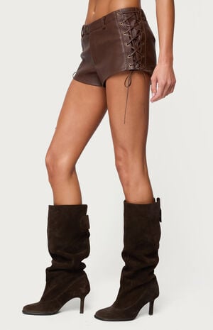 Kariss Lace Up Faux Leather Micro Shorts image number 2