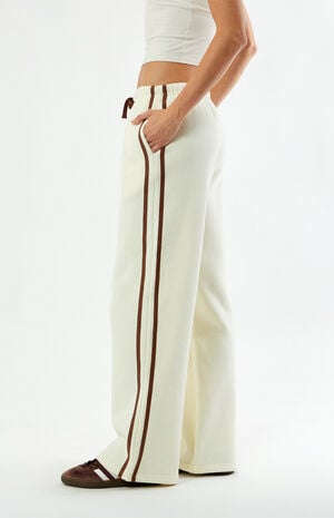 Cream Contrast Track Baggy Sweatpants image number 3