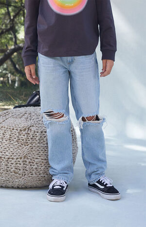 Light Blue Ripped Straight Leg Jeans image number 2