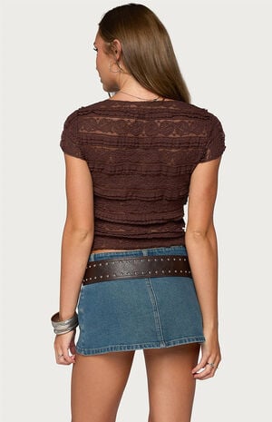 Avalee Sheer Lace V Neck Top image number 3