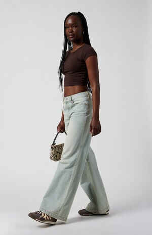 Lena Low Rise Super Baggy Jeans Light Indigo Acid Wash Lena Low Rise Super Baggy Jeans Light Indigo Acid Wash image number 2