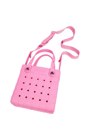 Pink Small Woven Crossbody Tote Bag image number 9