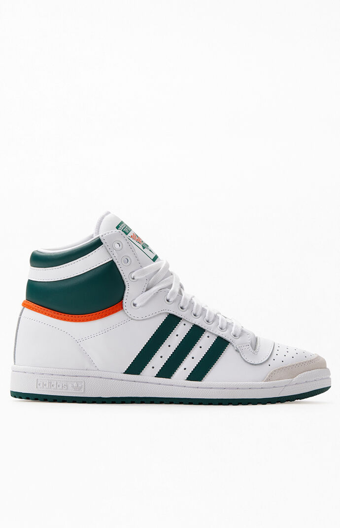 adidas White & Green Top Ten Hi Shoes | PacSun