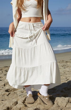 White & Orange Olive Maxi Skirt