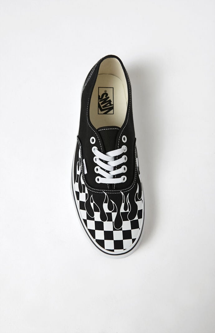 black vans with checkered flames