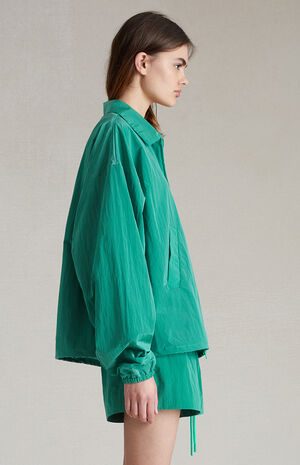 Women's Mint Leaf Crinkle Nylon Shell Bomber Jacket image number 3