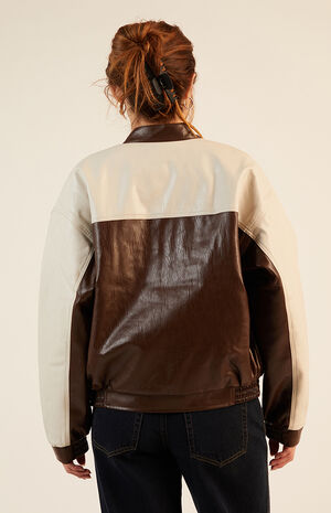 Faux Leather Oversized Moto Jacket image number 4