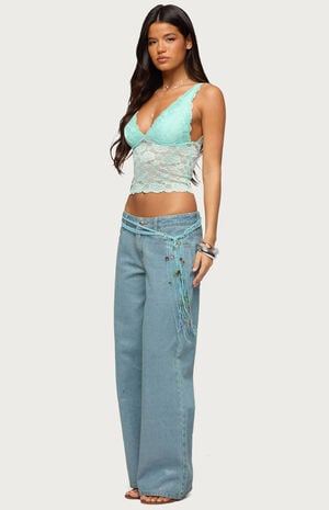 Vanya Sheer Lace V Neck Top image number 4