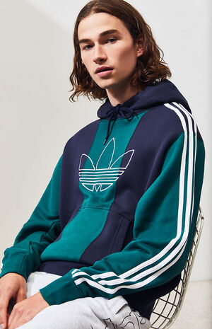 Blue & Green Off Court Trefoil Pullover Hoodie image number 1