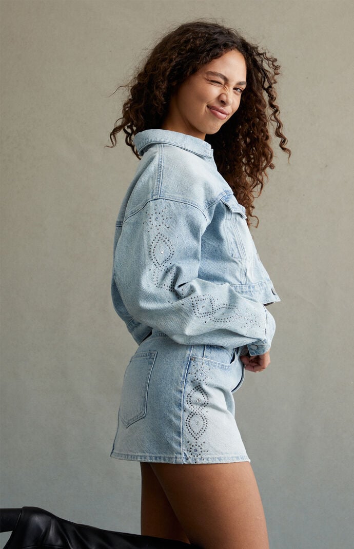 RARE DNM EDIT Studded Mid Rise Denim Mini Skirt | PacSun