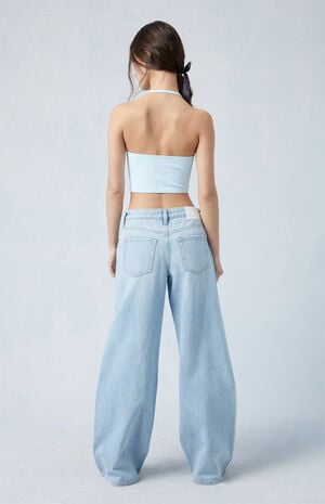 Eco Light Indigo Asymmetrical Low Rise Baggy Jeans image number 4
