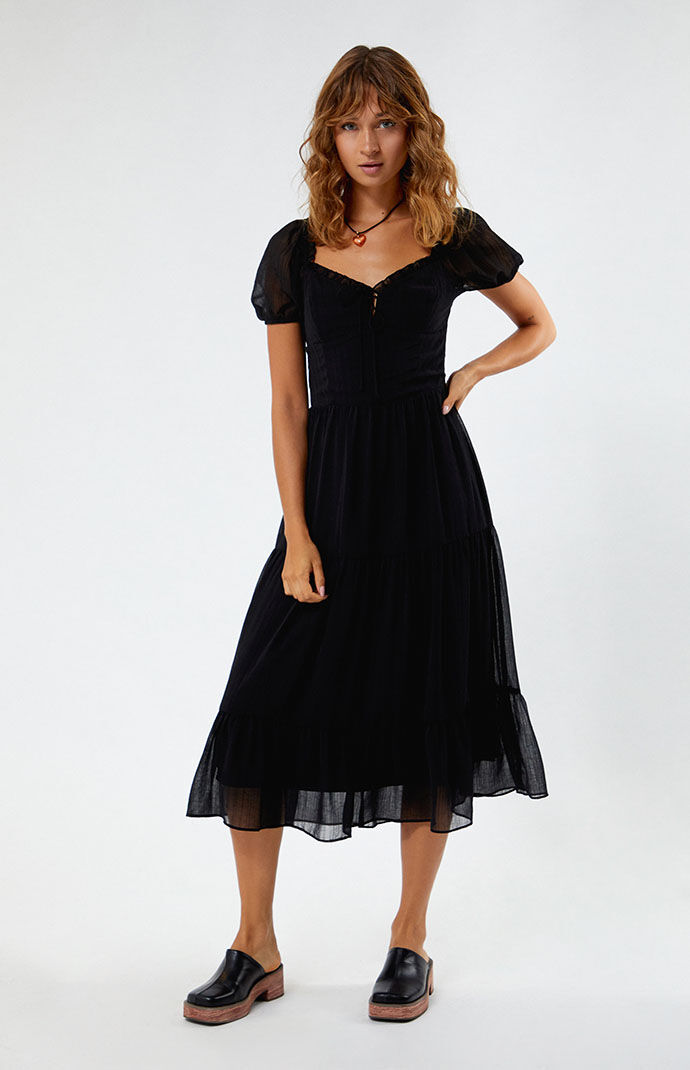 LA Hearts Short Sleeve Tiered Midi Dress | PacSun