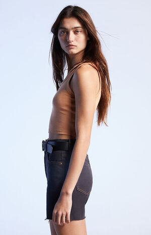 Black Contrast Stitch&nbsp;Girlfriend Denim Shorts image number 2