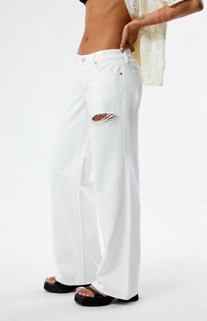 JCAESAR Distressed White Wide-Leg Denim Distressed White Wide-Leg