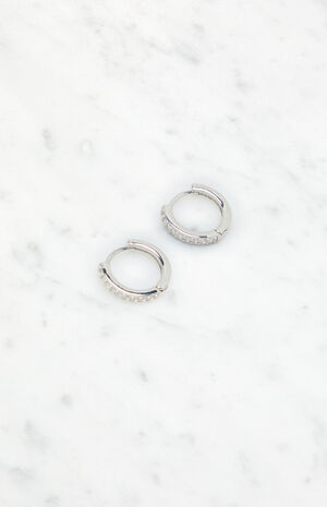 Silver 14K Gold Plated Rhinestone Hoop Earrings image number 2