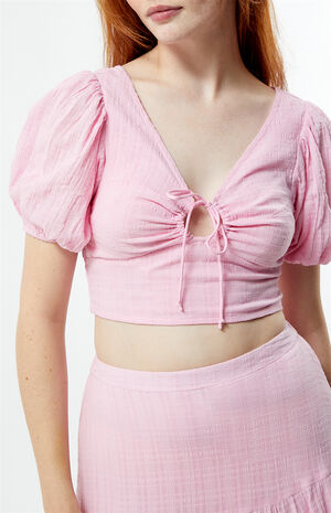Tropic Heart Puff Sleeve Crop Top image number 2