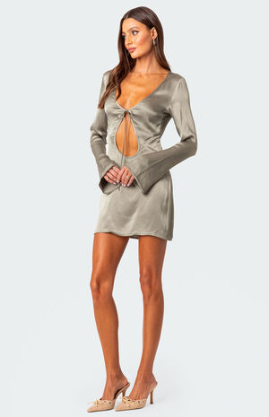 Satin Tie Front Cut Out Mini Dress image number 4