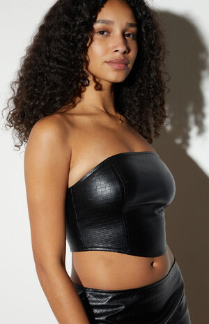 Faux Leather Textured Tube Top image number 5