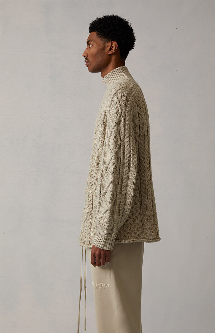 Fear of God Essentials Wheat Cable Knit Turtleneck Sweater Fear of God Essentials Wheat Cable Knit Turtleneck Sweater