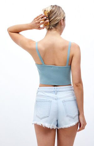 Eco Light Blue&nbsp;High Waisted Denim Festival Shorts image number 3