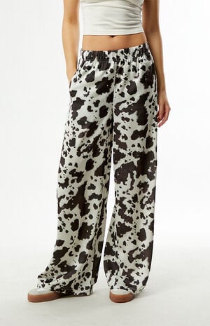 Cow Print Wide Leg Satin Track Pants image number 2