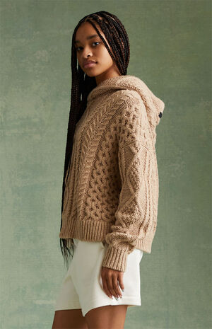 Essentials Gold Heather Cable Knit Hoodie image number 4