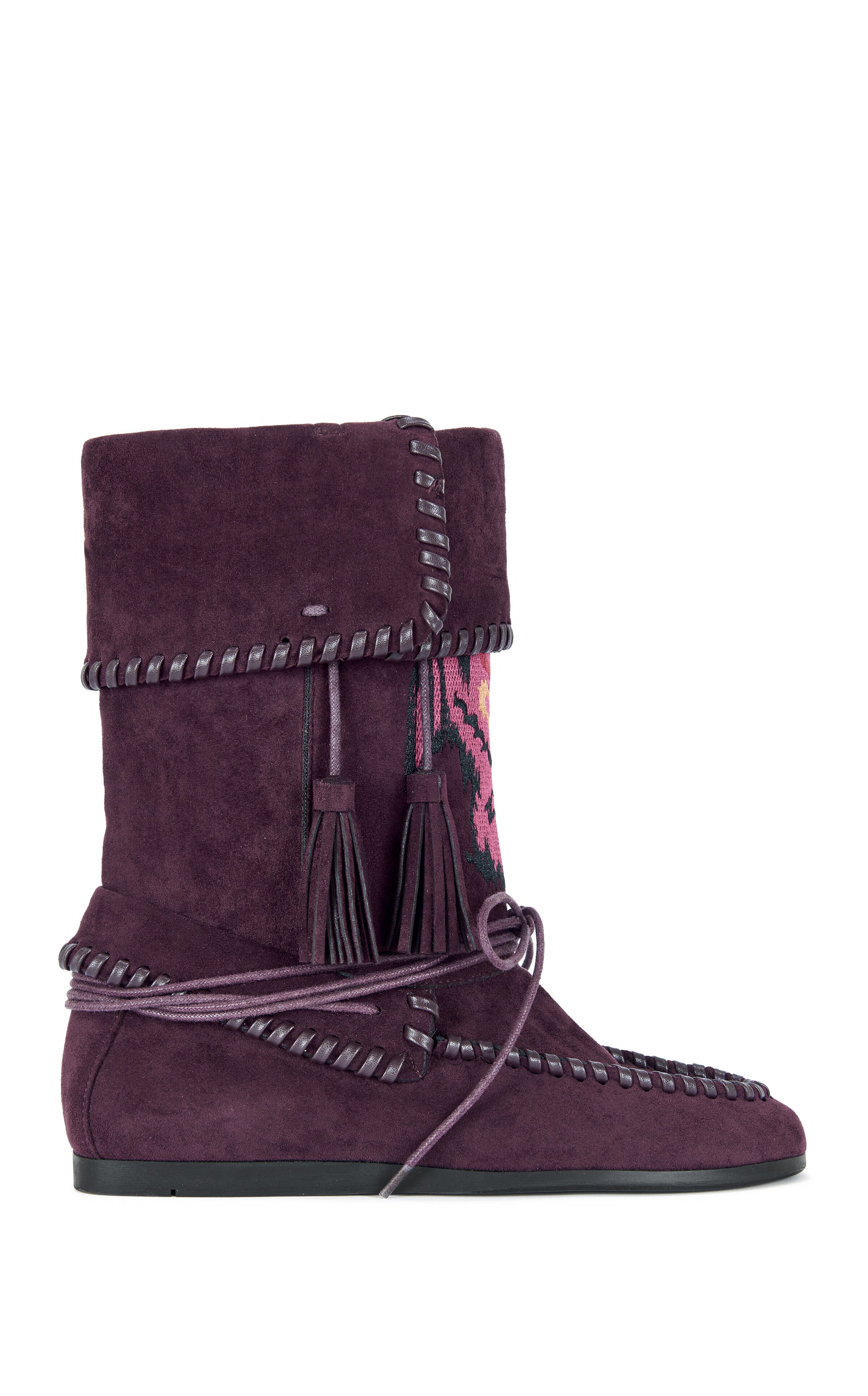 AZALEA WANG Women's Weret Plum Faux Suede Moccasin Booties