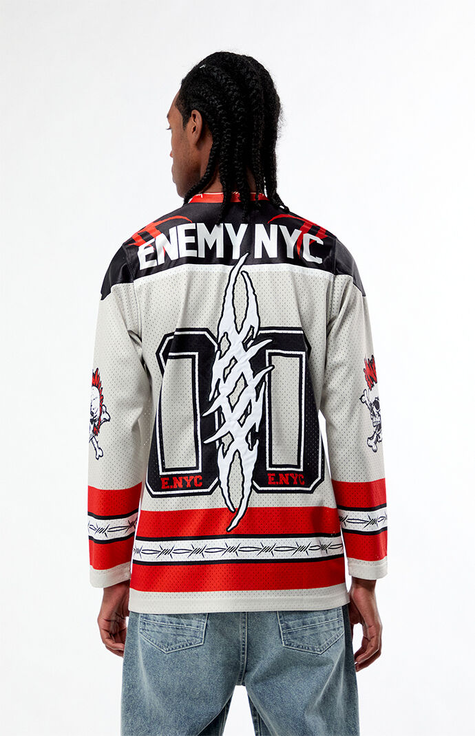 Enemy NYC White & Red Diluted Hockey Jersey