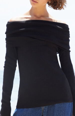 John Galt Black Renata Off-The-Shoulder Sweater | PacSun
