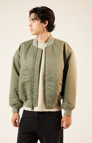 Olive Nylon Bomber Jacket image number 2