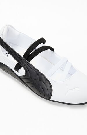 Women's White & Black Leather Speedcat Ballet Sneakers image number 6