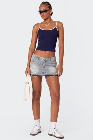 Priyanka Distressed Denim Mini Skirt image number 1