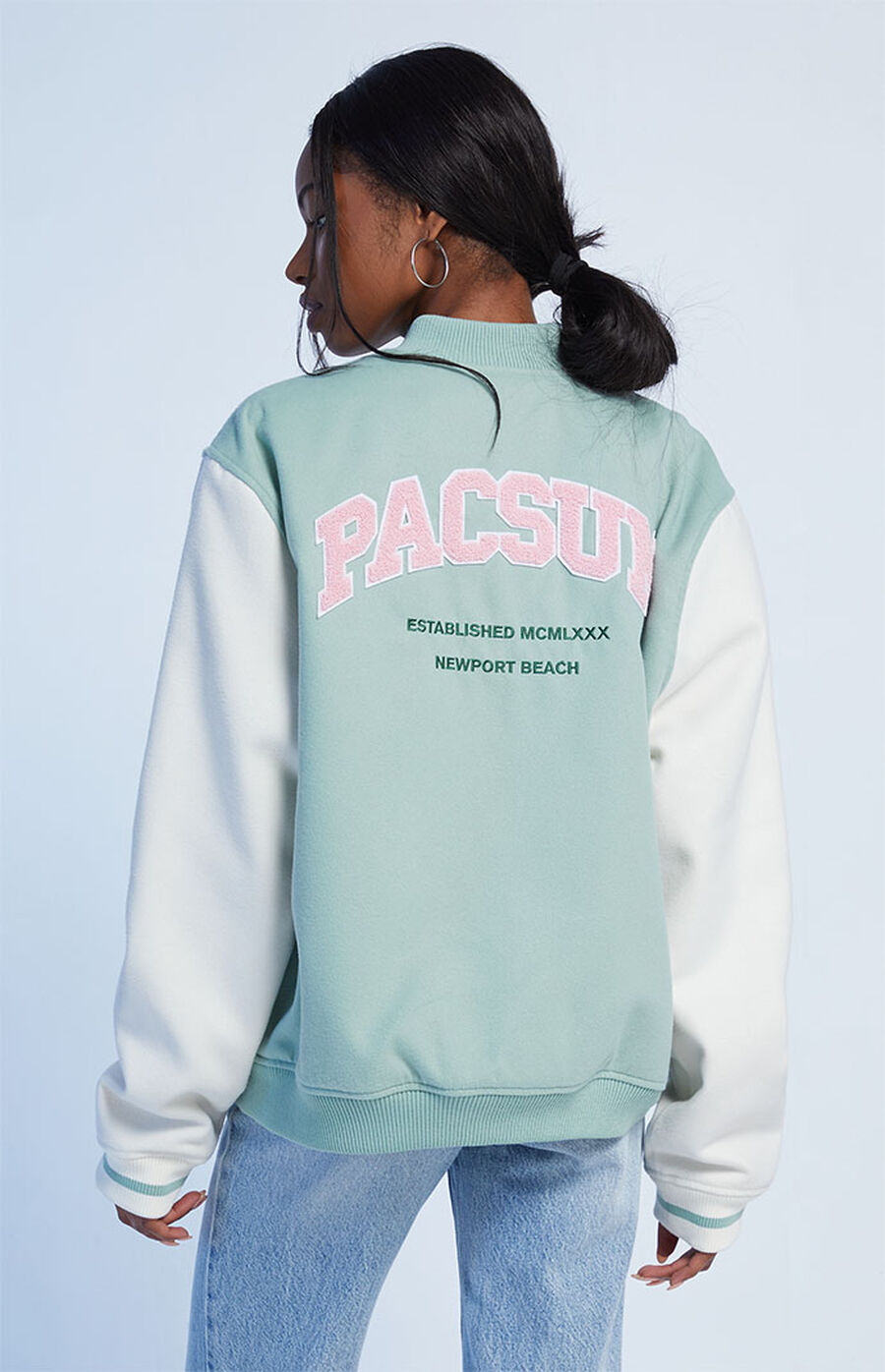Pu Sleeve Oversized Varsity Jacket